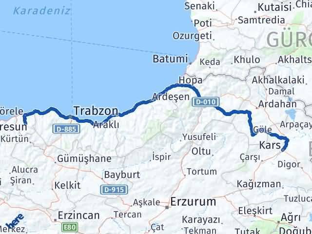 Kars Çanakçı Arası Kaç Km - Yol Tarifi
