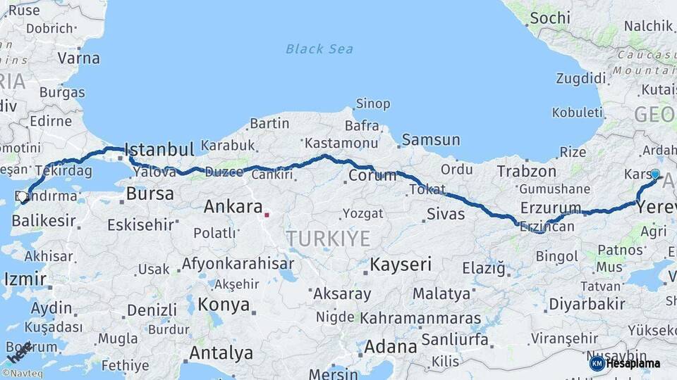 Kars Çanakkale Arası Kaç Km - Yol Haritası