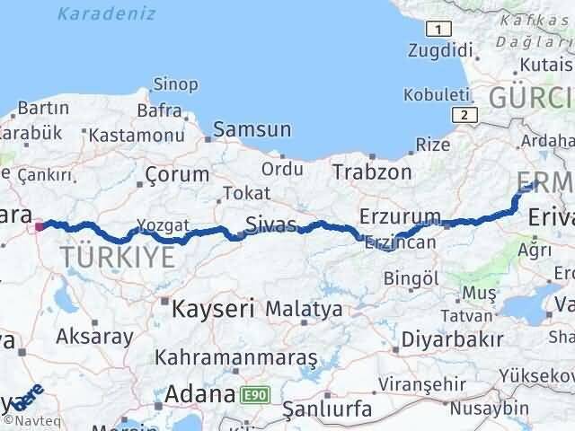 Kars Çankaya Ankara Arası Kaç Km - Yol Haritası