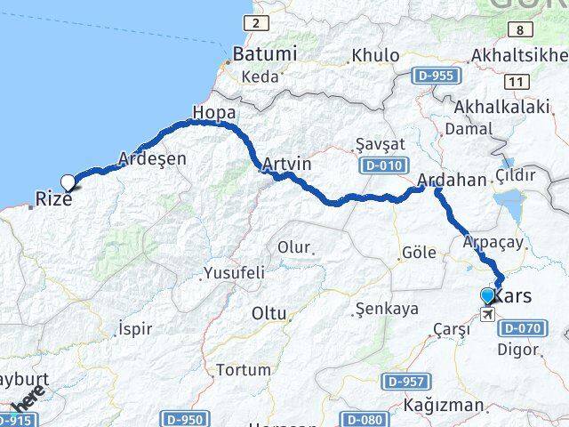 Kars Çayeli Rize Arası Kaç Km - Yol Haritası