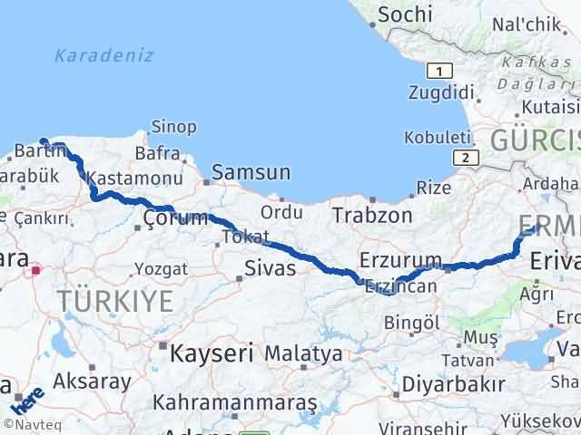 Kars Cide Kastamonu Arası Kaç Km - Yol Haritası