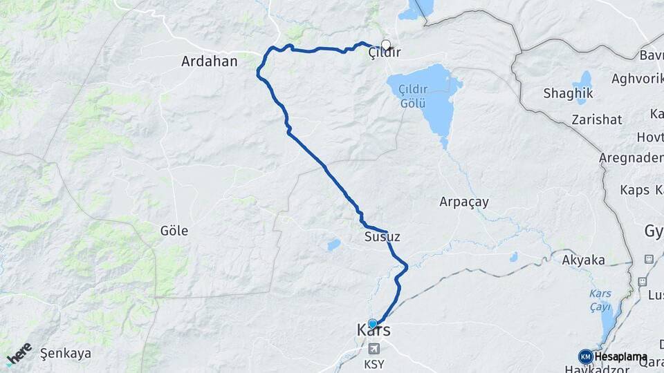 Kars Çıldır Ardahan Arası Kaç Km - Yol Haritası
