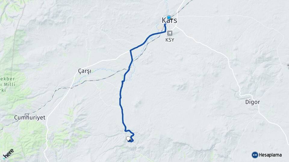 Kars Çilehane Kağızman Arası Kaç Km - Yol Haritası