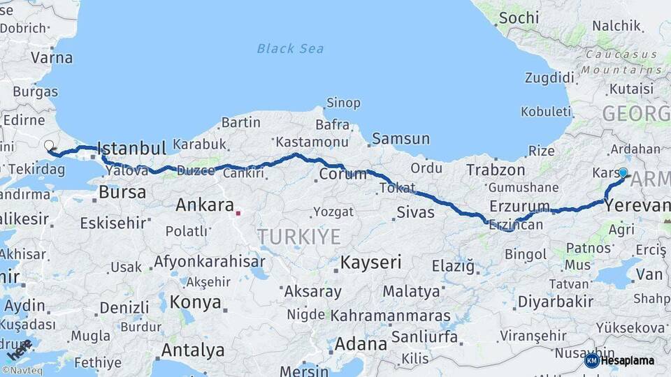 Kars Çorlu Tekirdağ Arası Kaç Km - Yol Haritası