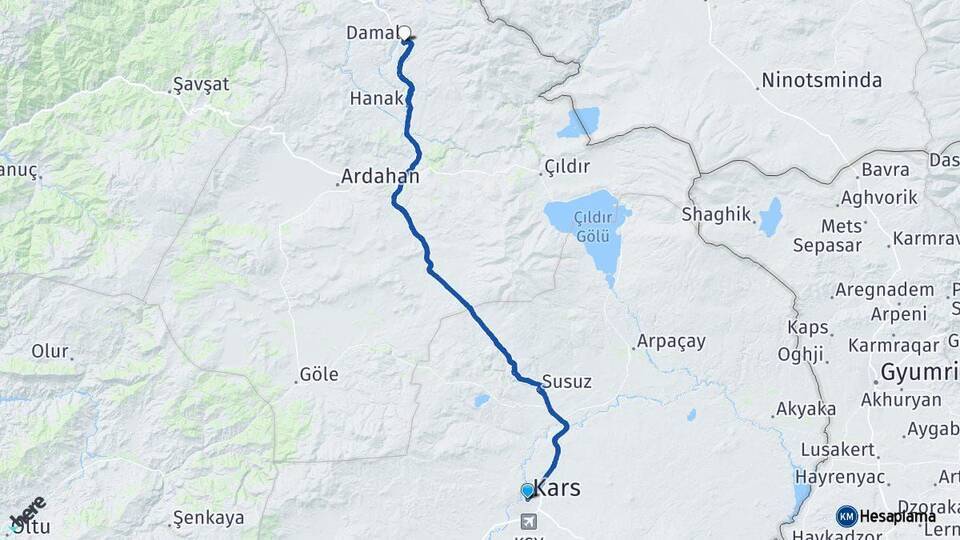 Kars Damal Arası Kaç Km - Yol Tarifi