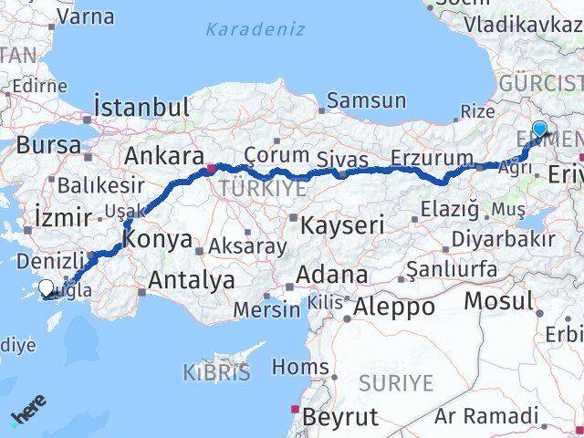 Kars Datça Muğla Arası Kaç Km - Yol Haritası