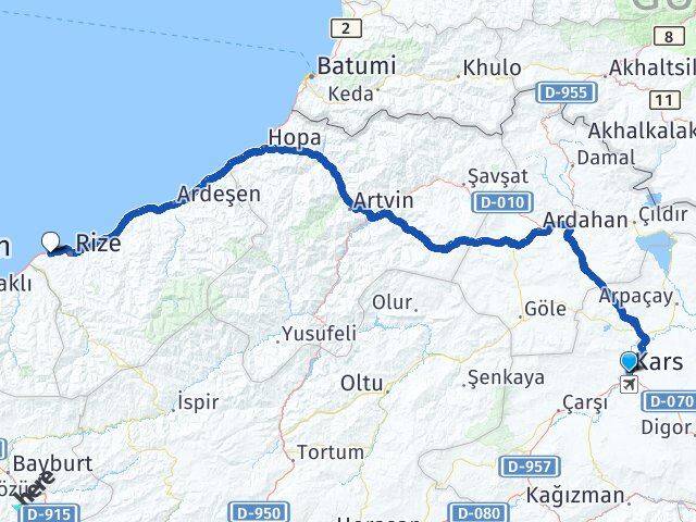 Kars Derepazarı Rize Arası Kaç Km - Yol Haritası