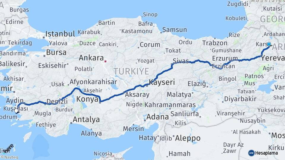 Kars Didim Aydın Arası Kaç Km - Yol Haritası