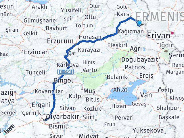 Kars Digor Diyarbakır Arası Kaç Km - Yol Haritası