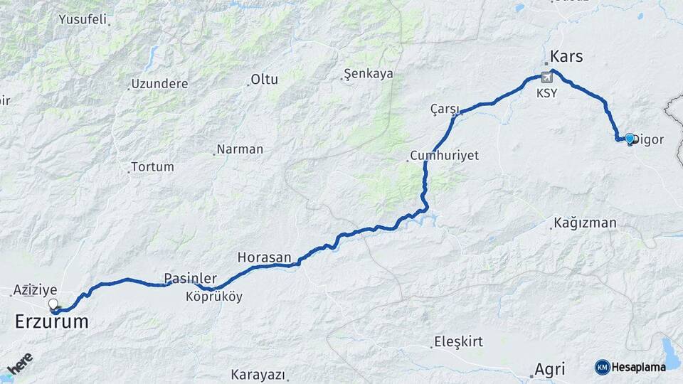 Kars Digor Erzurum Arası Kaç Km - Yol Haritası