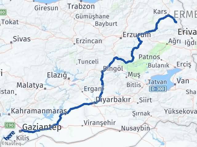 Kars Digor Gaziantep Arası Kaç Km - Yol Haritası