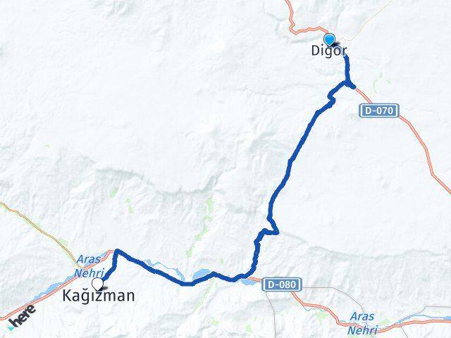Kars Digor Kağızman Arası Kaç Km - Yol Haritası