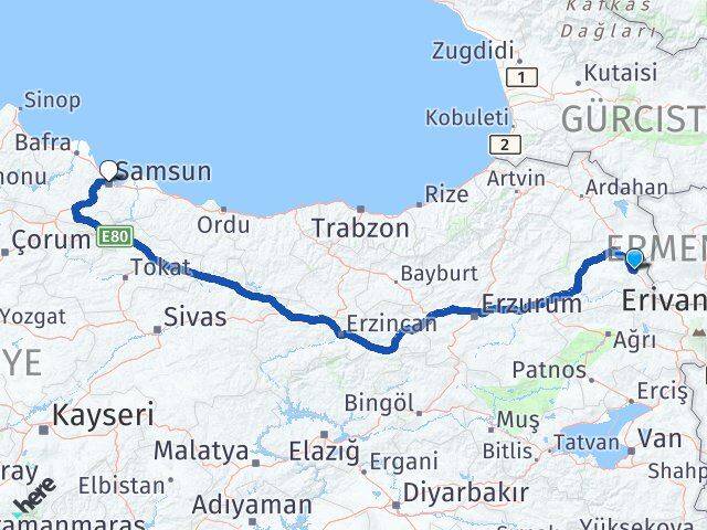 Kars Digor Samsun Arası Kaç Km - Yol Haritası