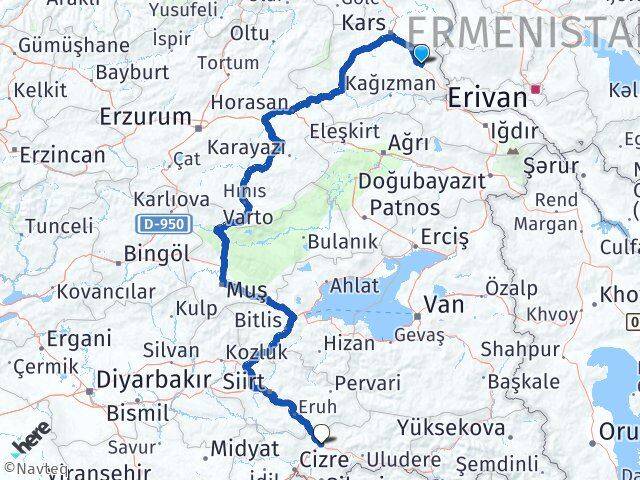 Kars Digor Şırnak Arası Kaç Km - Yol Haritası