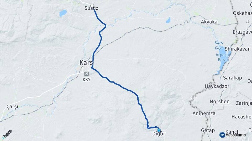 Kars Digor Susuz Arası Kaç Km - Yol Haritası