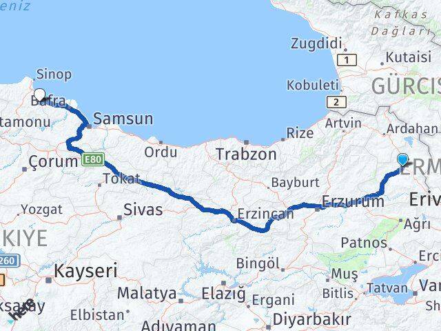 Kars Dikmen Sinop Arası Kaç Km - Yol Haritası