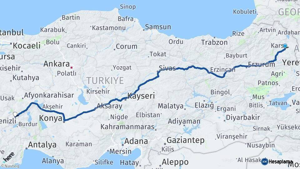 Kars Dinar Afyonkarahisar Arası Kaç Km - Yol Haritası
