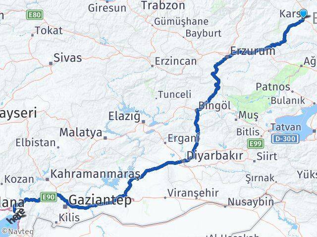 Kars Dörtyol Hatay Arası Kaç Km - Yol Haritası