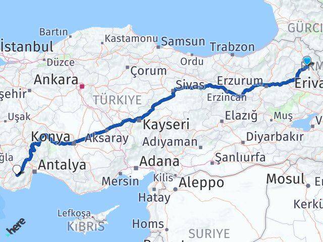Kars Elmalı Antalya Arası Kaç Km - Yol Haritası