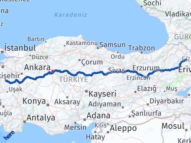 Kars Emet Kütahya Arası Kaç Km - Yol Haritası
