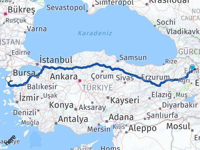 Kars Ezine Çanakkale Arası Kaç Km - Yol Haritası