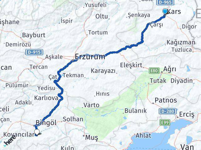 Kars Genç Bingöl Arası Kaç Km - Yol Haritası