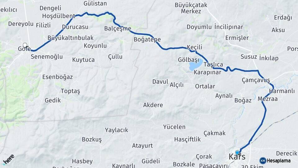 Kars Göle Ardahan Arası Kaç Km - Yol Haritası