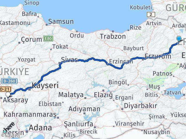 Kars Gülağaç Aksaray Arası Kaç Km - Yol Haritası