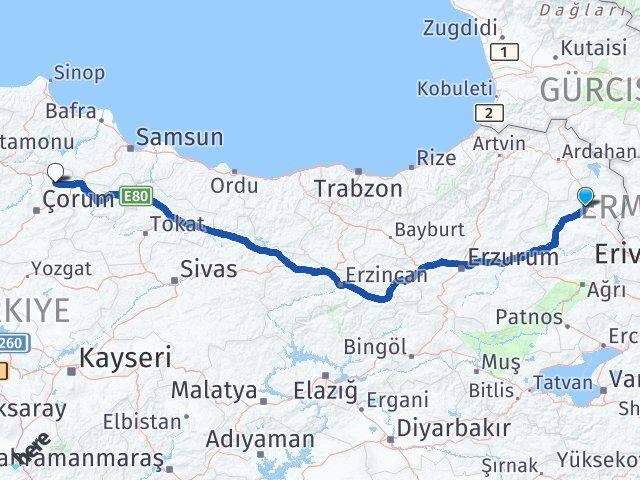 Kars Gümüşhacıköy Amasya Arası Kaç Km - Yol Haritası