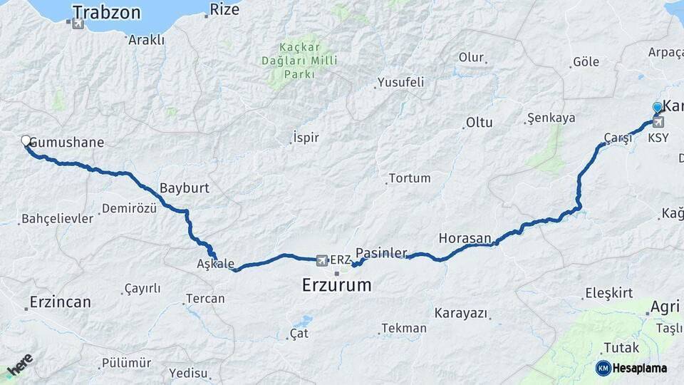 Kars Gümüşhane Arası Kaç Km - Yol Haritası