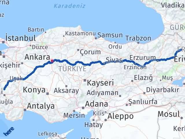 Kars Güney Denizli Arası Kaç Km - Yol Haritası