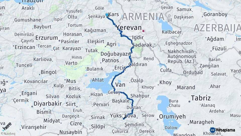 Kars Hakkari Arası Kaç Km - Yol Haritası