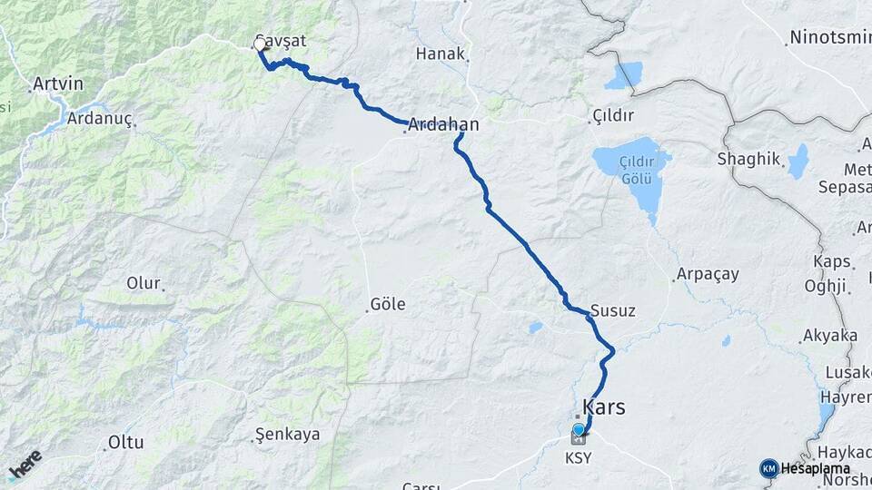 Kars Harakani Havalimanı Şavşat Arası Kaç Km - Yol Tarifi