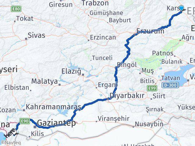 Kars Hassa Hatay Arası Kaç Km - Yol Haritası
