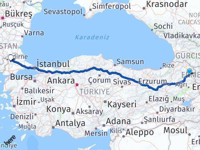 Kars Havsa Edirne Arası Kaç Km - Yol Haritası