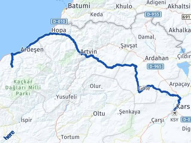 Kars Hemşin Rize Arası Kaç Km - Yol Haritası