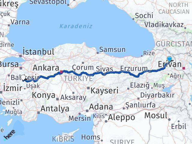 Kars Hisarcık Kütahya Arası Kaç Km - Yol Haritası