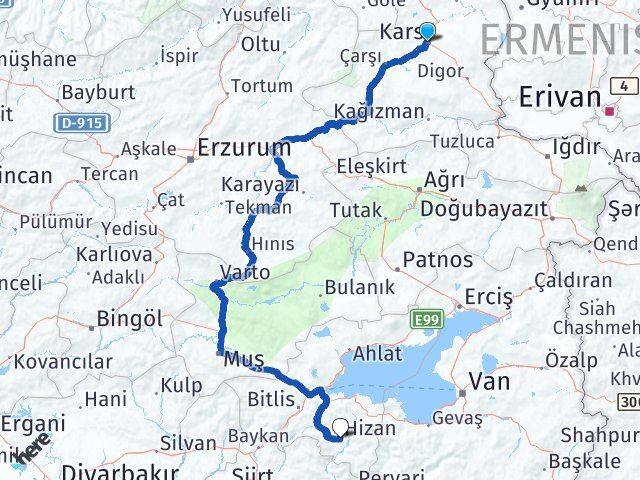 Kars Hizan Bitlis Arası Kaç Km - Yol Haritası