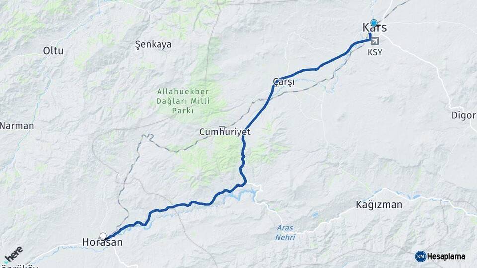 Kars Horasan Erzurum Arası Kaç Km - Yol Haritası