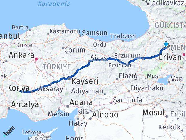 Kars Hüyük Konya Arası Kaç Km - Yol Haritası