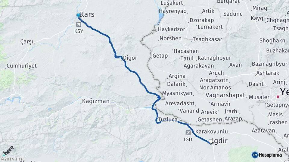 Kars Iğdır Arası Kaç Km - Yol Haritası