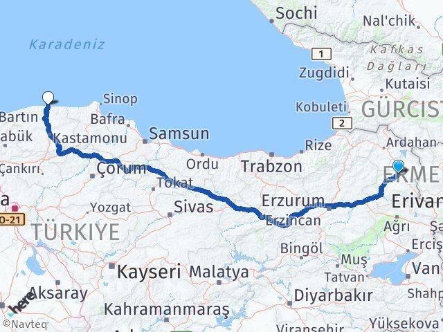 Kars İnebolu Kastamonu Arası Kaç Km - Yol Haritası