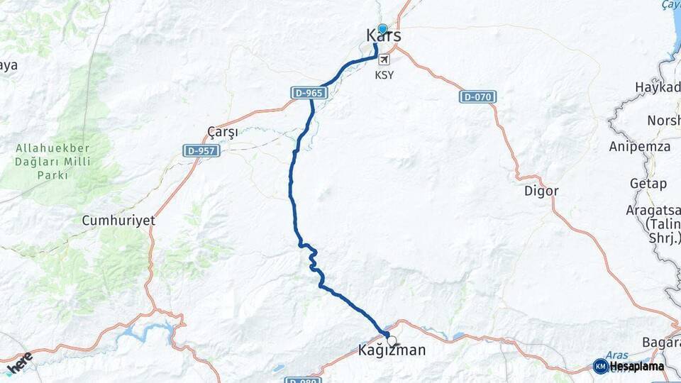 Kars Kağızman Arası Kaç Km - Yol Haritası
