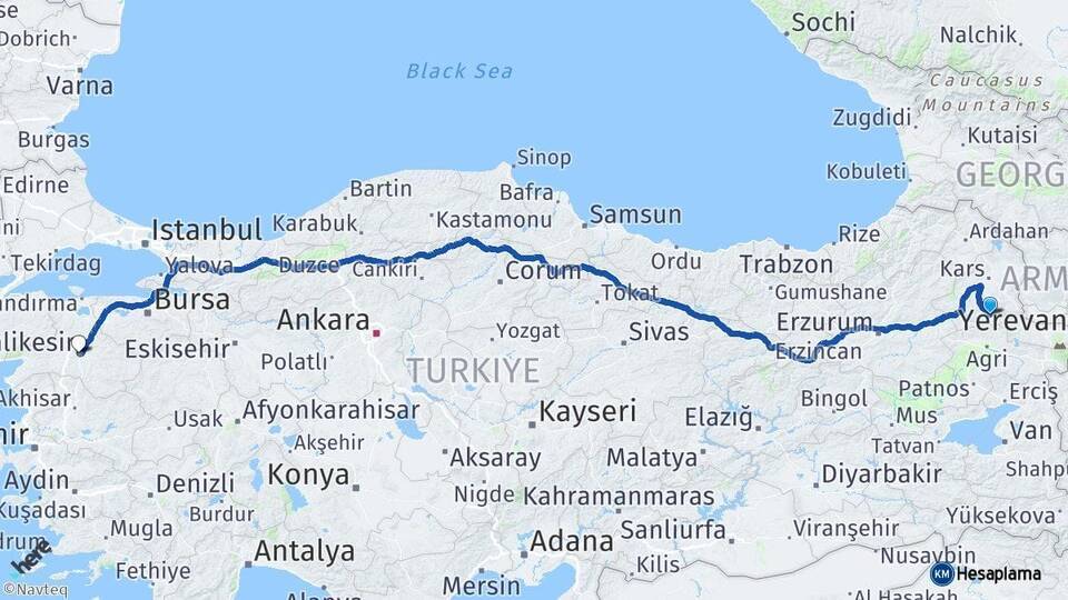 Kağızman Balıkesir Arası Kaç Km - Yol Tarifi