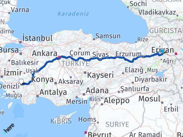 Kağızman Denizli Arası Kaç Km - Yol Tarifi