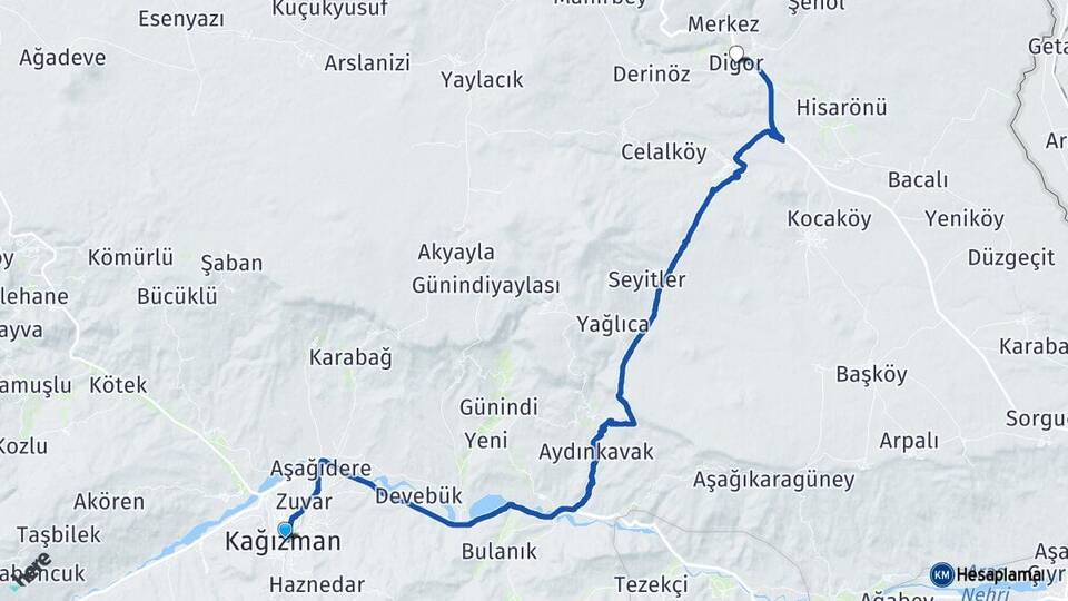 Kars Kağızman Digor Arası Kaç Km - Yol Haritası