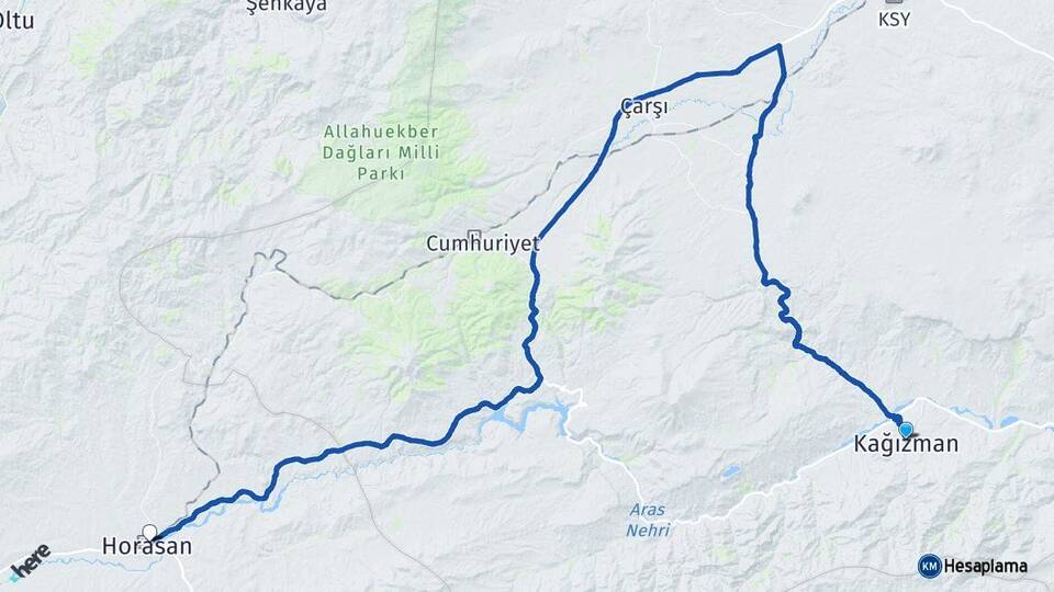 Kars Kağızman Horasan Erzurum Arası Kaç Km - Yol Haritası