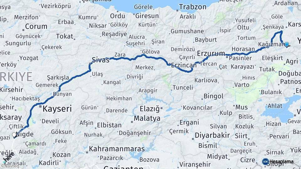 Kağızman Niğde Arası Kaç Km - Yol Tarifi