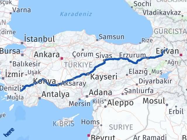 Kars Kale Denizli Arası Kaç Km - Yol Haritası