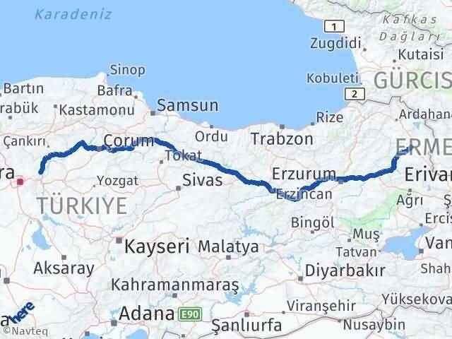 Kars Kalecik Ankara Arası Kaç Km - Yol Haritası